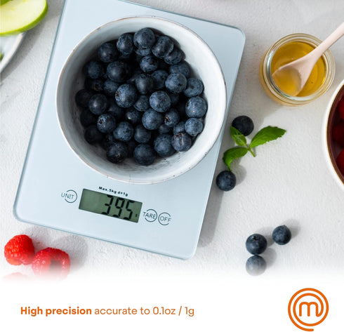MasterChef Digital Food Scale Grams and Ounces for Kitchen, Portable Food Weight Scale with LCD Display for Baking & Cooking, Tempered Glass Scales, Weighing Precision of 0.1oz, 11lb Weight Capacity by MasterChef