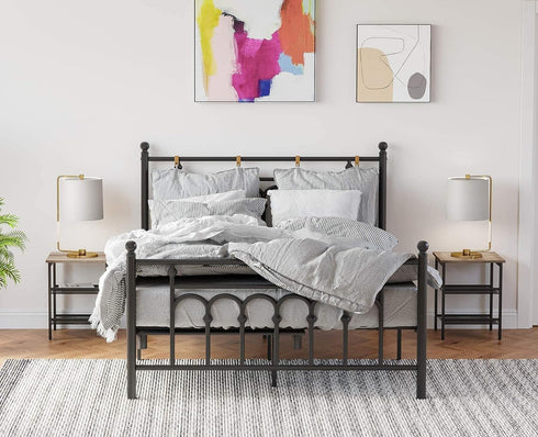 2 ULET023B02 VASAGLE INDESTIC End Table, Nightstand with Adjustable Mesh Shelves, Industrial Side Table for Living