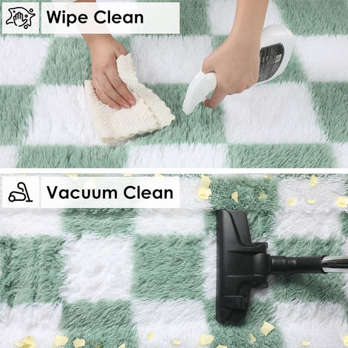 KICMOR 5x8 Cozy Living Room Rugs Sage Green and White, Large Fluffy Furry Shaggy Fuzzy Checkered Area Rug Bedroom Big