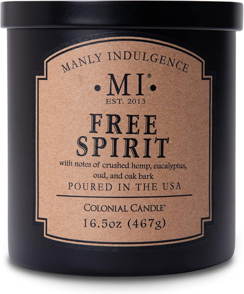 Manly Indulgence Free Spirit Scented Jar Candle, Cotton Wick, Premium Soy Blend White Wax, 60 hr Burn, 16.5 oz