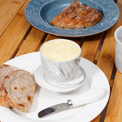 Eichzer Ceramic Butter Crock with Lid, Marbled Butter Keeper for Spreadable Butter, Elegant Butter Dish for Home