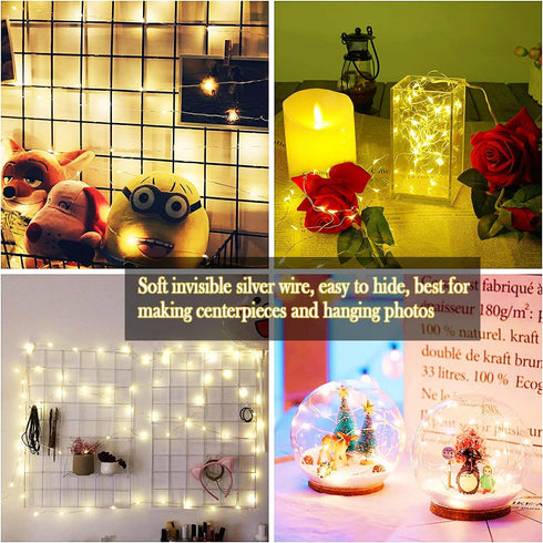 Twinkle Fairy Lights Battery Powered 20 LED on 7.2feet Silvery Copper Wire for DIY Wedding Party Decor (Warm White)