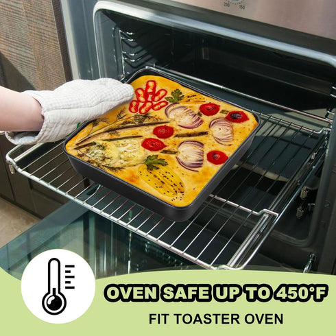 E-far 9x9 Baking Pan, Nonstick Square Cake Pan with Stainless Steel Core, Black Metal Bakeware for Brownies