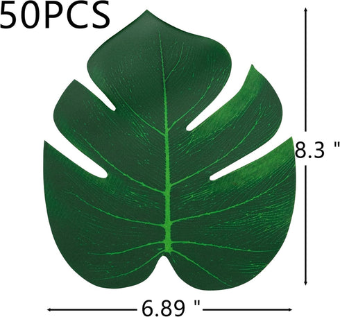 ATFL 8.3'' Artificial Medium Palm Leaves, 50 PCS Fake Tropical Monstera Faux Palm Leaves for Party Decoration (Green)
