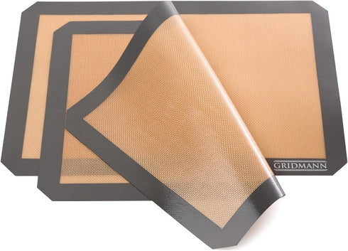 GRIDMANN Pro Silicone Baking Mat, Set of 2 Non-Stick Half Sheet, Food Safe Tray Pan Liners