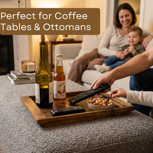 Counter 15.7"x11" PANDAWOOD Wood Serving Tray - Large Acacia Wooden Tray for Coffee Table Ottoman - Ottoman Tray Decor