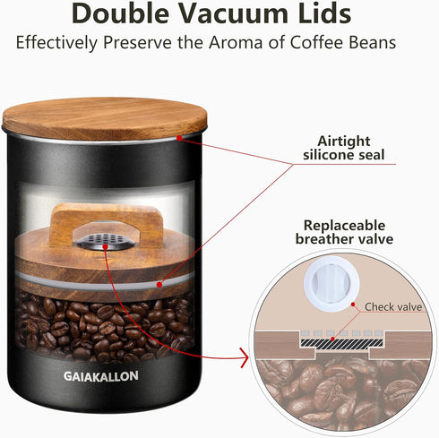 GAIAKALLON 16oz 46 fl.oz Vacuum Coffee Canister, Stainless Steel Airtight Canister for Coffee Beans, Coffee Bean