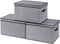 Fabric Storage Boxes, Medium Gray, 3 Pack, 15 x 9.8 x 8.3 Inch Baskets with Lids, Handles, Decorative Linen Organizers