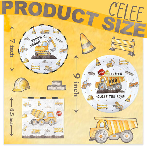 Celee Set 40 Construction Birthday Party Decorations - Construction Party Decorations, Plates, and Napkins for Guests