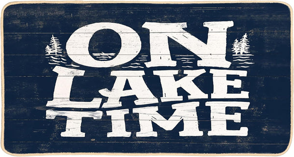 Welcome Indoor Mat - On Lake Time Gifts for Lake Lovers, Blue Lake Porch Mat, 30 x 16 Inch Room Decor
