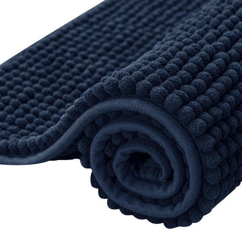 SUBRTEX Bathroom Rugs Chenille Bath Rug, Soft Shower Mat, Water Absorbent, Quick Dry, Machine Washable (Navy, 16" x 24")