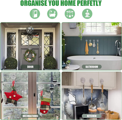 Large Clear Suction Cup Hooks for Shower, Heavy Duty Wreath Hangers for Front Door Window Glass (4 Packs)