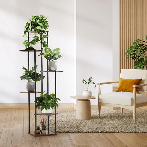 6 Tier Plant Stand Indoor Outdoor, Wood Metal Corner Shelf, Multiple Flower Pot Rack Holder Shelves, Planter Shelf