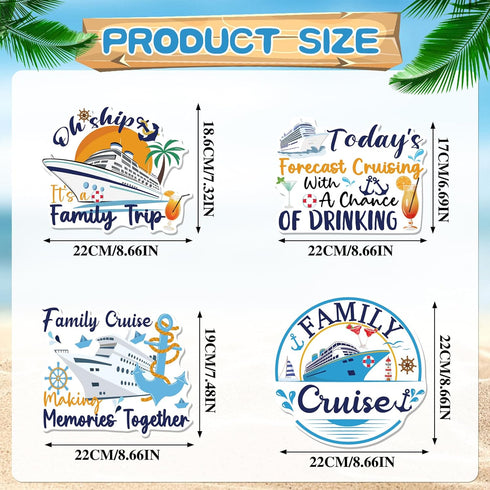 Large Cruise Door Decorations Magnetic - Cosmisun 4 PCS Family Themed Cruise Ship Door Decorations Magnets Funny Sea Navigation Ship Anchor Magnet Decor for Carnival Cabin Refrigerator Decorative