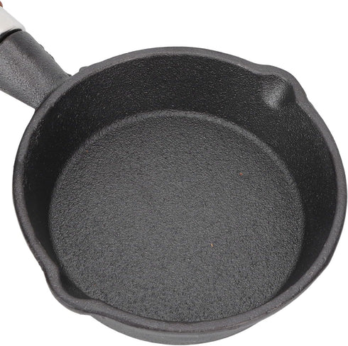 Mini Egg Frying Pan, 3.9in Single Serve Cast Iron Omelet Pan with Wooden Handle for Gas, Electric, Induction