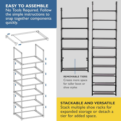 6 Closet, Closet, 12-18 Sundaze Shoe Rack - Tier Tall Shoe Rack for Sturdy Stackable Shoe Organizer for Bedroom