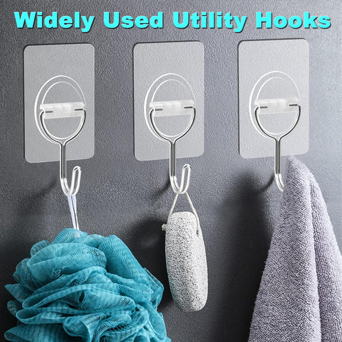 CGBE Heavy Duty Adhesive Hooks, 16 Pack Clear Sticky Hooks for Hanging Keys, Coats, Hats, Bags