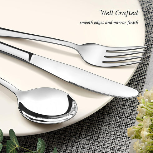 E-far 24-Piece Silverware Set with Steak Knives, Stainless Steel Flatware Cutlery for 4, Spoons, Forks, Knives, Simple
