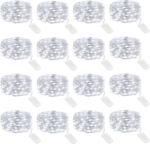 16 Pack 6.5ft IP67 Onforu White Fairy Lights Battery Operated String Lights, Waterproof Twinkle Lights LED Lights
