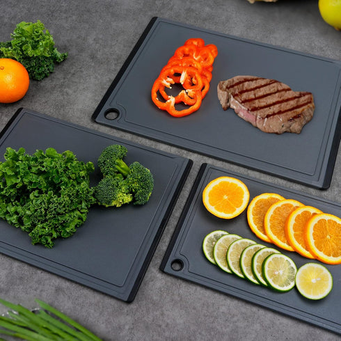 Plastic Cutting Boards for Kitchen, 3-Piece Large Set, Dishwasher Safe with Non-Slip Feet and Juice Grooves