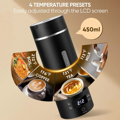 Zlylefun 450ML, 316 4 Presets Travel Electric Kettle Portable Small Hot Water Boiling Tea Coffee Warmer Heater