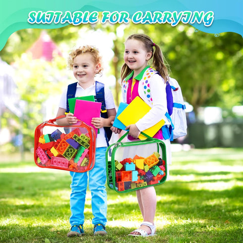 8 Packs Toy Storage Bags with Zipper, Clear PVC Organizing Bags, Reusable Toy Storage Organizer with Portable Handle