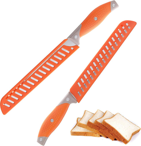 8 Inch Bread Knife with Cover, Serrated Bread Cutter Ideal for Slicing Homemade Bread, Bagels, Cake