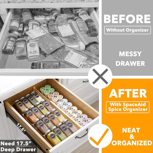 16 386 4 7.5" 17.5" SpaceAid Spice Drawer Organizer with Spice Jars, Spice Labels, Tier Seasoning Rack Tray Insert