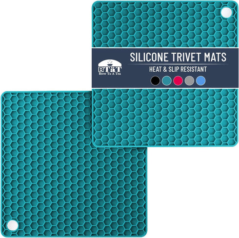 BTaT Silicone Trivet Mats, 2 Pack Green Silicone Hot Pads for Kitchen, Trivets for Hot Pots and Dishes