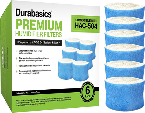 Durabasics 6 Pack Premium Humidifier Filters Compatible with Honeywell Filter HAC-504, HAC-504AW & Filter A