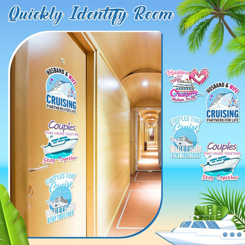 Hoteam 4 Pcs Large Cruise Door Decorations, Waterproof Magnetic Husband and Wife Cruise Door Magnets for Cabin Stateroom