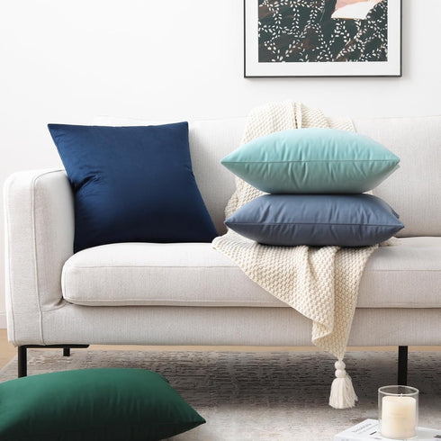 Mixhug Set of 2 Cozy Velvet Throw Pillow Covers, Turquoise, 18 x 18 Inches for Couch and Bed