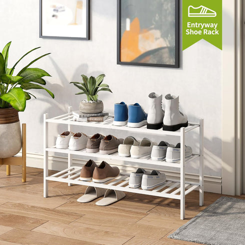 3-Tier Closet BMOSU Bamboo Extended Shoe Rack Premium Stackable Shoe Shelf Storage Organizer for Hallway Living Room