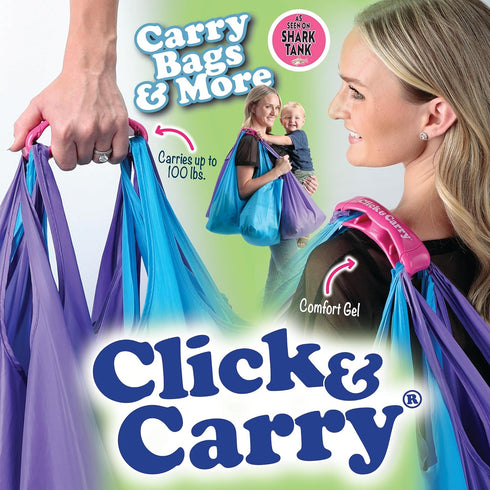Click & Carry Grocery Bag Holder - Hands-Free Plastic Bag Carrier with Gel Padded Handle, 100lb Capacity