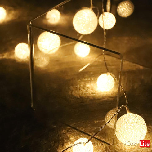 myCozyLite 20 Connectable,10ft LED Globe String Lights Plug in Blinking Lights Warm White Lights Balls with Timer