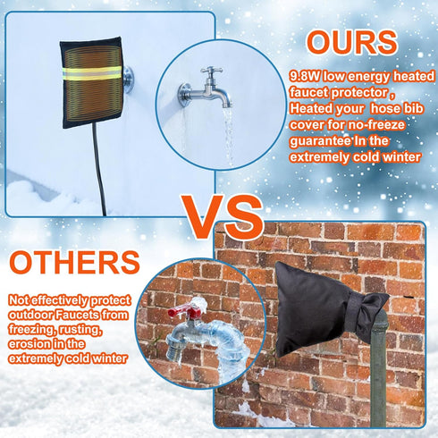 2pcs 6.2ft 8.8"6.7" Heated Outdoor Faucet Covers for Winter, Heavy Duty Water Spigot Socks with Cable Energy Saving