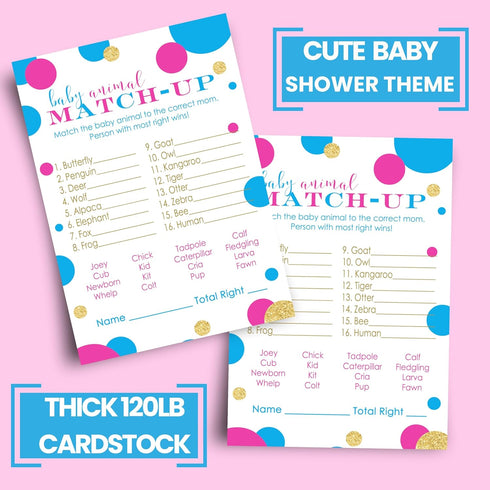 Baby Shower Animal Matching Games - 25 Pack Gender Neutral Party Game Cards, Fun Guessing Favors, 4x6