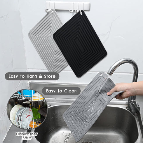Silicone Trivets for Hot Dishes, Set of 2 Black Heat Resistant Mats for Kitchen, Silicone Pot Holders for Pots & Pans