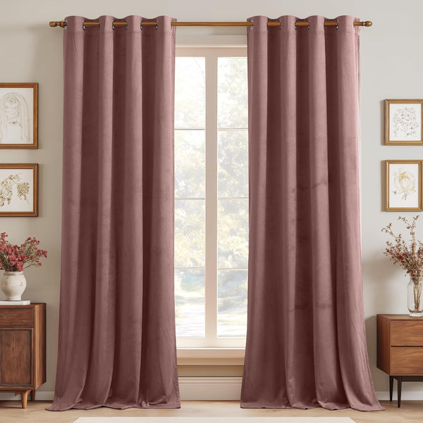 StangH Velvet Curtains 84 inches Long, Wild Rose Pink Room Darkening Curtains