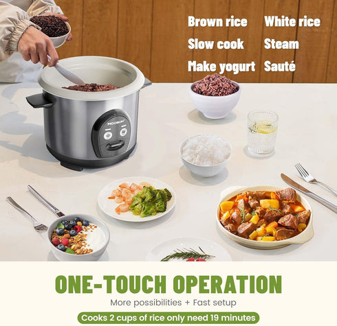 3-Cup 1-3 Uncooked Rice Cooker Small - Ceramic Coating Non-Toxic Inner Pot, One-Touch Multifunction