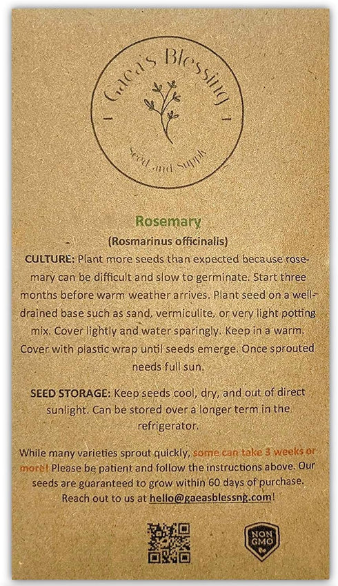 97% Pack) Gaea's Blessing Seeds - Rosemary Seeds - Heirloom Non-GMO Seeds with Easy to Follow Instructions Germination
