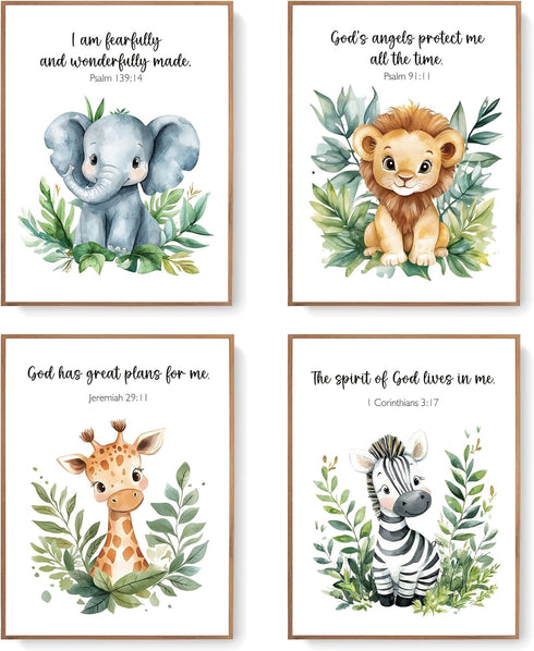 LARTSFRO Woodland Animal Bible Verse Wall Art Prints, Set of 4, 12x16 Inch,