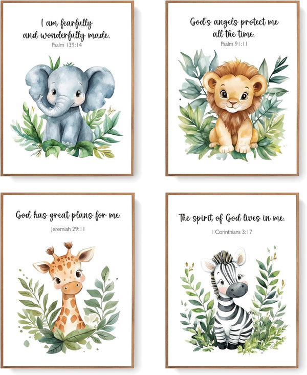 LARTSFRO Woodland Animal Bible Verse Wall Art Prints, Set of 4, 12x16 Inch,