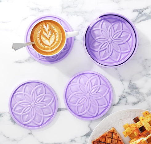 Set 6 Pack HFHOME Silicone Coasters for Drinks - With Holder, Table Cup Mat for Coffee Table, Desk, Bar - Tabletop