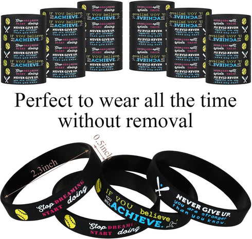 Sumind 36 Pcs Softball Motivational Bracelets, Inspirational Stretch Silicone Rubber Wristbands for Sport Parties