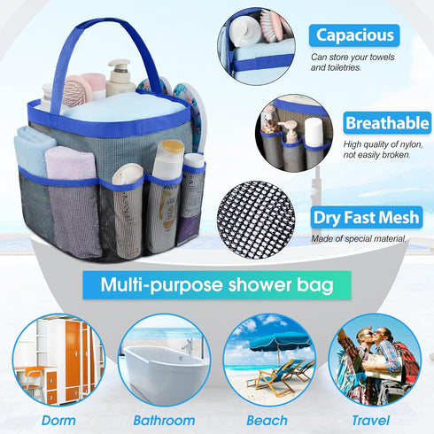 Attmu Portable Mesh Shower Caddy for College Dorm Room Essentials, 8 Pockets, Quick Dry
