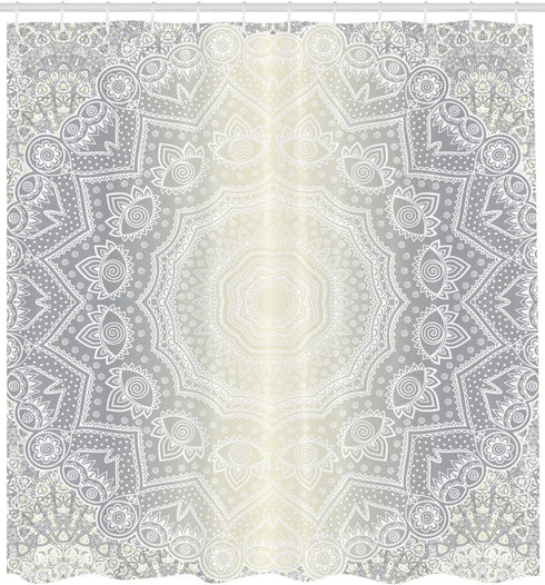 Ambesonne Grey and White Shower Curtain, Culture Mandala Circle Ombre Art Bathroom Decor Set with Hooks