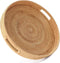 HITOMEN 11.8'' Hand-Woven Round Rattan Serving Tray Natural-M Decorative Wicker Trays with Handles for Coffee Table