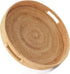 HITOMEN 11.8'' Hand-Woven Round Rattan Serving Tray Natural-M Decorative Wicker Trays with Handles for Coffee Table