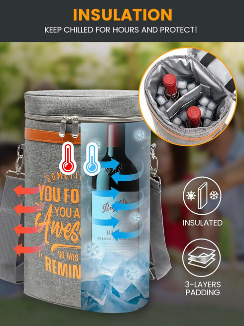 Set 2 2 Wine Cooler Bag Gift with Tumblers, Insulated Portable Wine Carrier Holds Bottles, Perfect for Outdoor Use